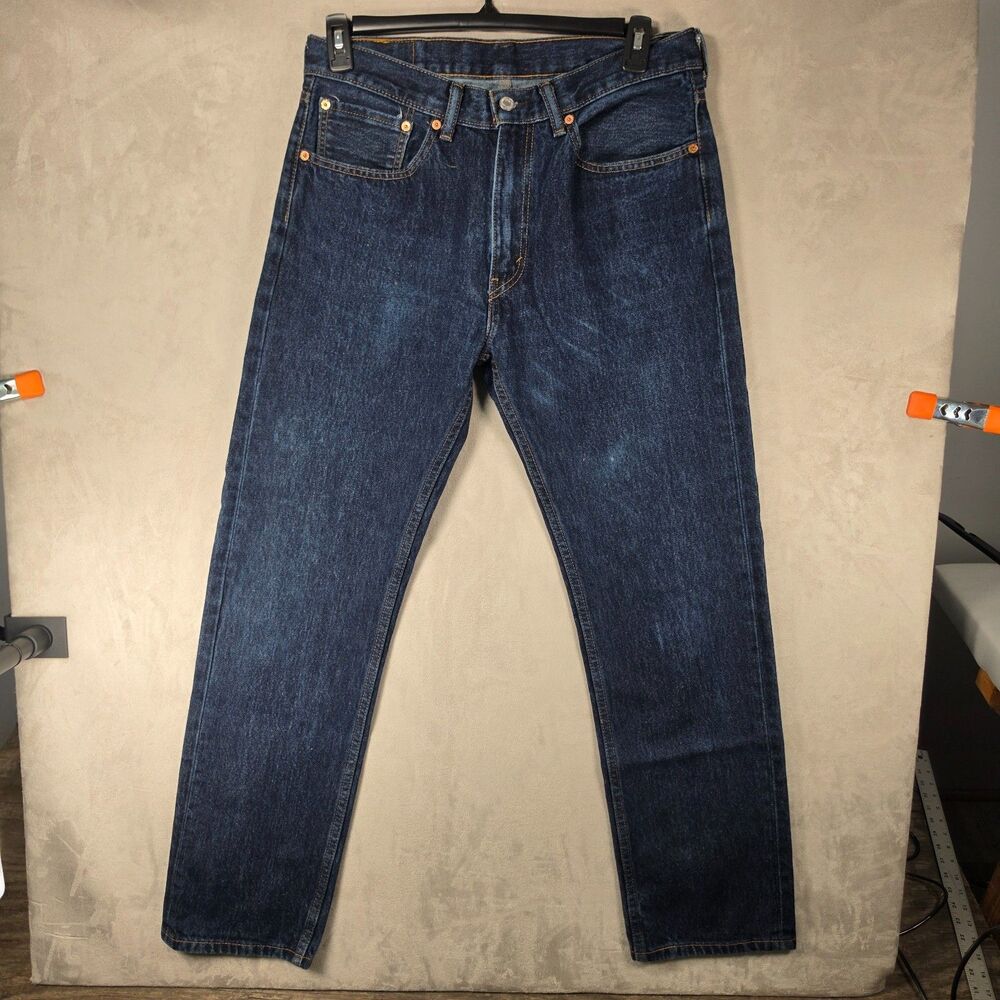 Levis 505 Mens Jeans 34x32 Regular Fit Straight Leg Dark Wash Blue Denim 33x30